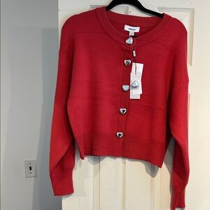 Jason Wu Red Cardigan with Heart Buttons